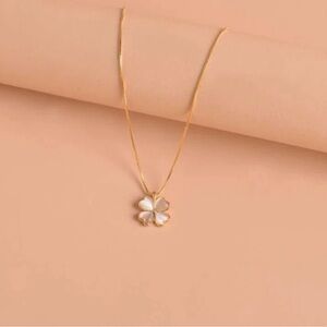 Pearl Accent Four-Leaf Clover Charm Necklace